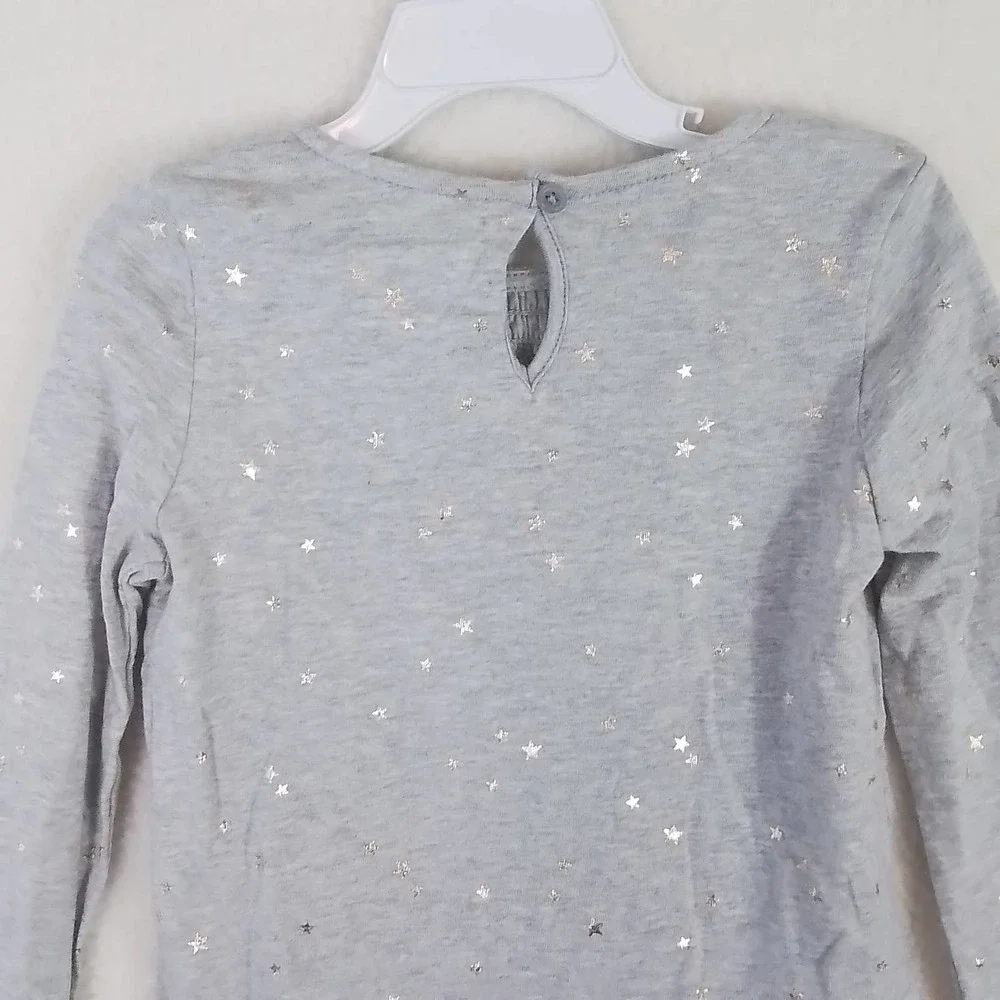 OshKosh Long Sleeve Cotton Top Tee Size 4 Gray‎ w/ Gold Stars